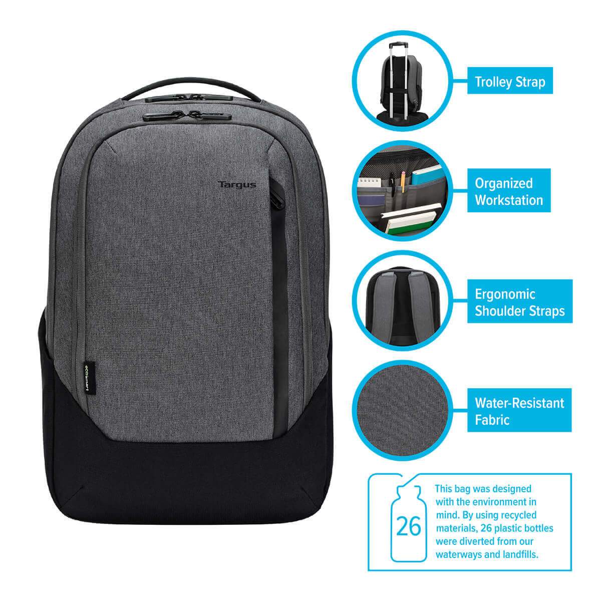 15.6" Cypress Hero Backpack with EcoSmart® (Light Gray) - Image 10